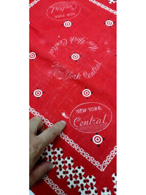 1930s Art Deco 40s Red Cotton Bandana Vanderbilt Railroad NY Central FAST COLOR